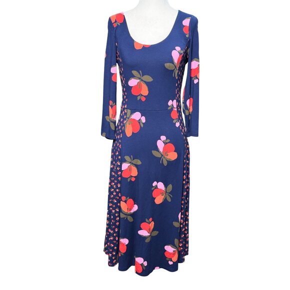 Boden Womens Size 4 Floral Fit & Flare Dress Blue Pink Red Long Sleeve - Picture 2 of 8